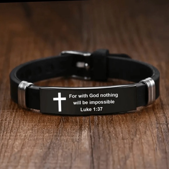 Black Christian Bracelet with Verse and Cross, Nothing is Impossible - Picture 2 of 6